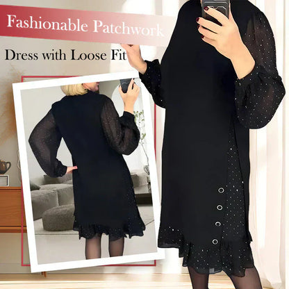 🔥Solange der Vorrat reicht 49 % Rabatt!🎉Damenkleid mit Rundhalsausschnitt und einfarbigem Strass