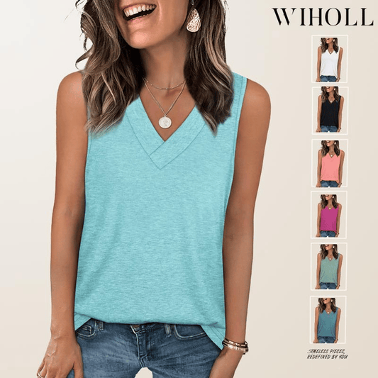 🎁Soldes d'été -50 %✨Débardeur moulant sans manches avec col en V et coupe ample pour femme 