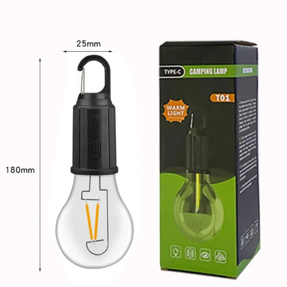 Ampoule rétro à suspendre pour camping en plein air, chargement de type C, éclairage décoratif 