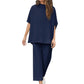 💫Vente chaude d'été💃Ensemble de pantalons larges à manches 3/4 pour femme 