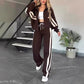 🎁Ensemble deux pièces pour femme :✨ Veste rayée 2 pièces avec fermeture éclair et pantalon décontracté🌸