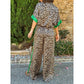56% RABATT💐 2-teiliges Damen-Outfit mit Leopardenmuster, Button-Down-Hemd und Hose mit weitem Bein