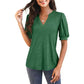 T-shirt élégant à manches courtes bouffantes et col en V pour femme