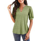T-shirt élégant à manches courtes bouffantes et col en V pour femme