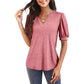 T-shirt élégant à manches courtes bouffantes et col en V pour femme