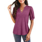 T-shirt élégant à manches courtes bouffantes et col en V pour femme
