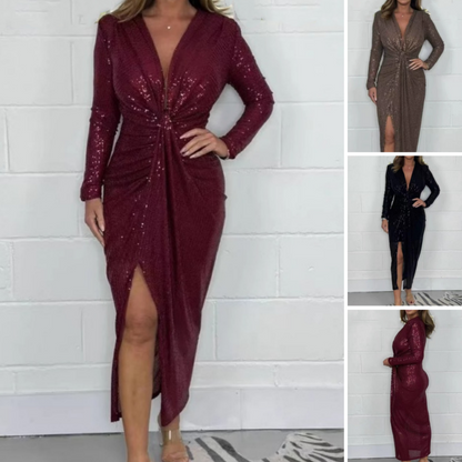 🔥Vente chaude – 50 % de réduction🔥Robe sexy à paillettes et col en V profond