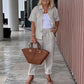 ☀️Ensemble chemise à manches courtes et pantalon ample en coton et lin🩳