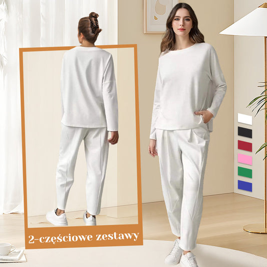 🔥Sommerangebot🔥 2-teiliges Set aus langärmligem Oberteil und Hose mit Rundhalsausschnitt