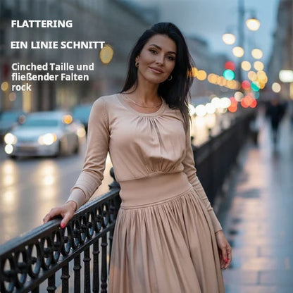 ✨ 50% Rabatt (Neuheitserlebnis)! Elegantes Midikleid mit hoher Taille & Falten – Feminin, bequem & optisch schlanker wirkt!