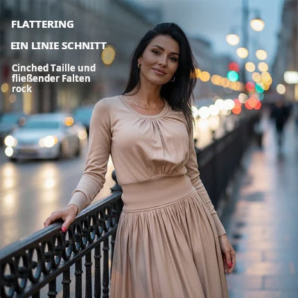 ✨ 50% Rabatt (Neuheitserlebnis)! Elegantes Midikleid mit hoher Taille & Falten – Feminin, bequem & optisch schlanker wirkt!