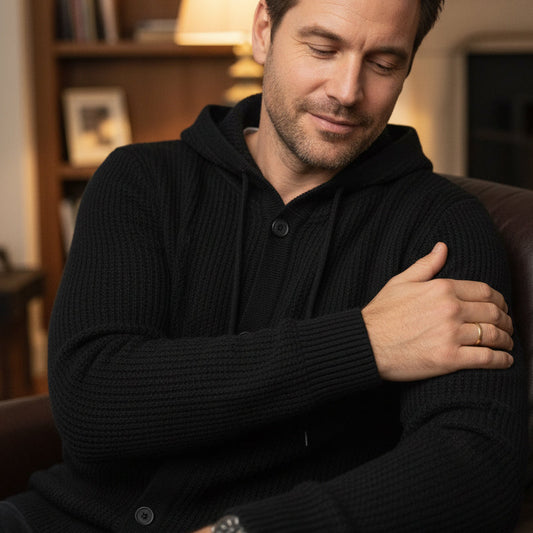 Herren Freizeit Strick-Kapuzen-Cardigan mit Knöpfen