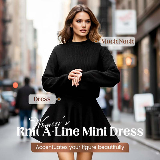 55% Rabatt 👗 Women's Mock Neck Knit A-Line Mini Dress – Alltagstauglich & Figurbetonend