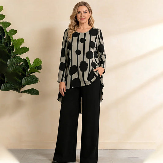 Damen-Set aus asymmetrischem Oberteil und Hose mit Print
