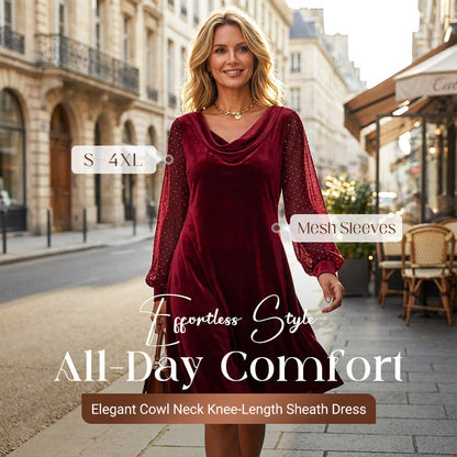 Elegantes Damen Sheath-Kleid: Knielang + Fließender Cowl Neck