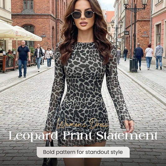 Women's Leopard Print Bodycon Mini Dress – Figure-Hugging Party Dress