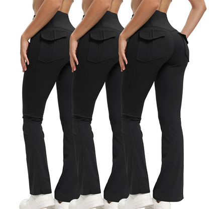 High-Waist Stretch Flare Pants with Pockets