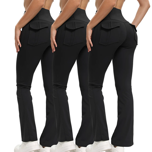 High-Waist Stretch Flare Pants with Pockets